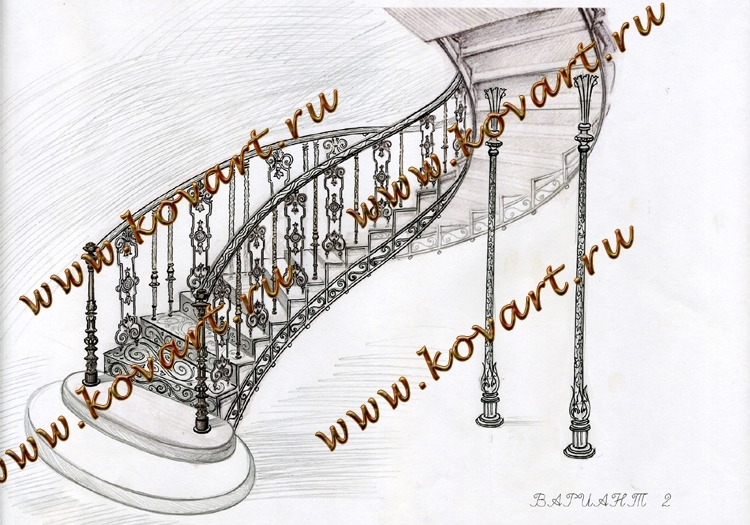 Эскизы кованых винтовых лестниц